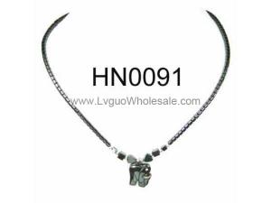 Hematite Elephant Pendant Beads Stone Chain Choker Fashion Women Necklace